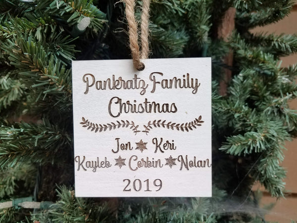 Farmhouse Christmas Ornament | Personalized Wood Christmas Ornament | Yearly Family Ornament