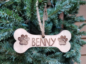Farmhouse Christmas Ornament | Personalized Pet Christmas Ornament | Bone Ornament