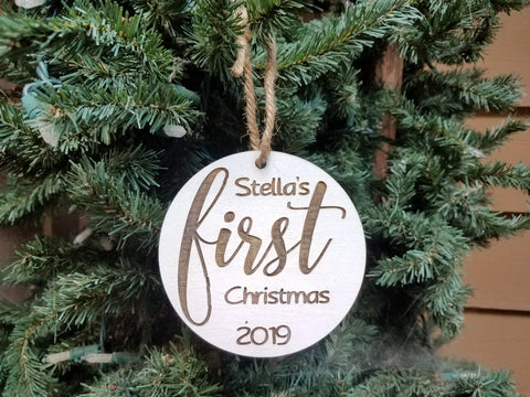 Farmhouse Christmas Ornament | Personalized Kid's Wood Christmas Ornament | Baby's First Christmas