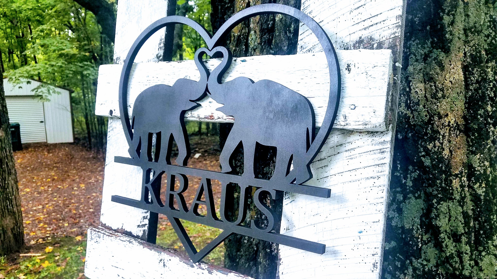 Personalized Elephants with Trunks in a Heart Wood Cutout | Elephant Love Sign