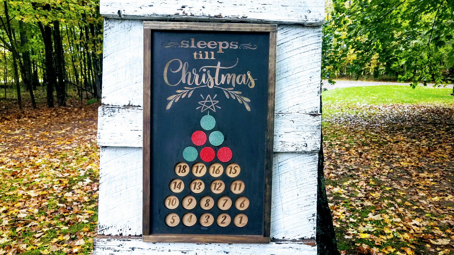 Handmade Wood Advent Calendar Christmas Tree Sign | Sleeps Until Christmas