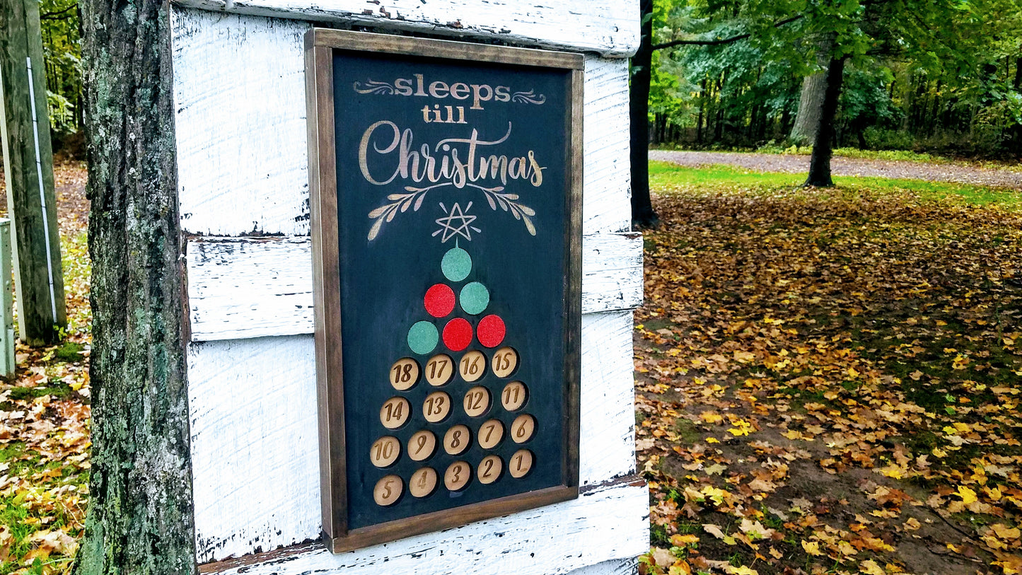 Handmade Wood Advent Calendar Christmas Tree Sign | Sleeps Until Christmas