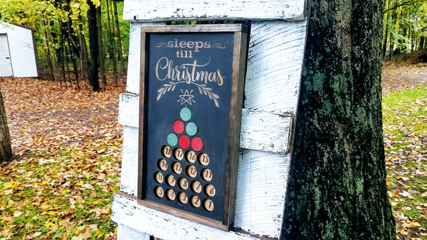 Handmade Wood Advent Calendar Christmas Tree Sign | Sleeps Until Christmas