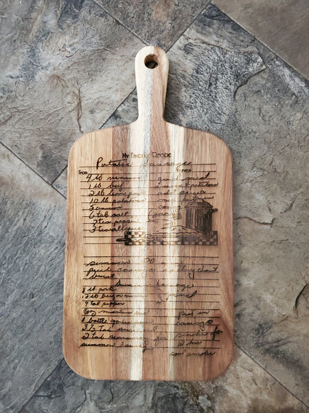 Engraved Handwriting Acacia Wood Cutting Board with Recipe | Farmhouse Kitchen Decor