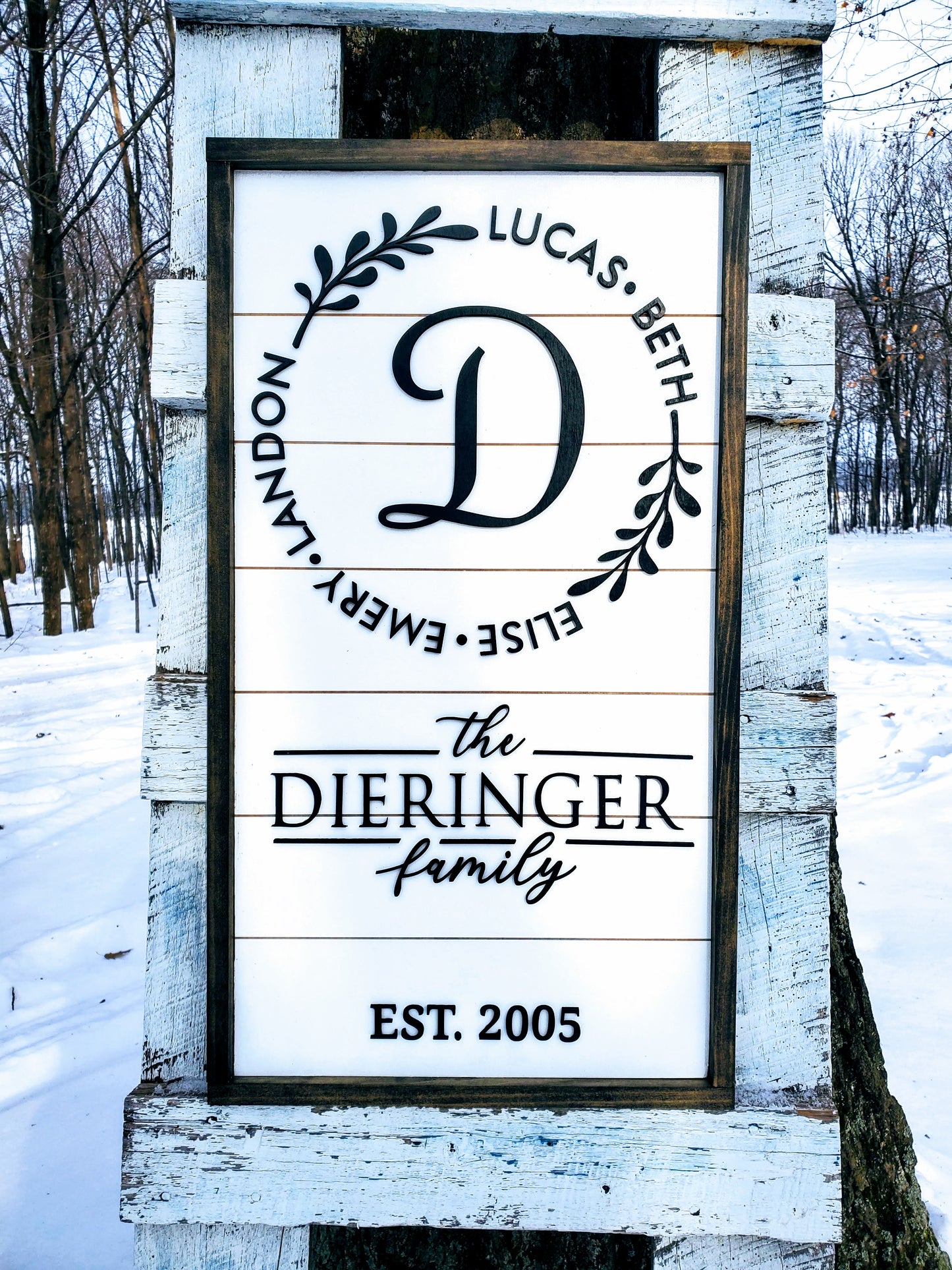Personalized Raised Lettering Last Name Sign on Shiplap | Names in Wreath