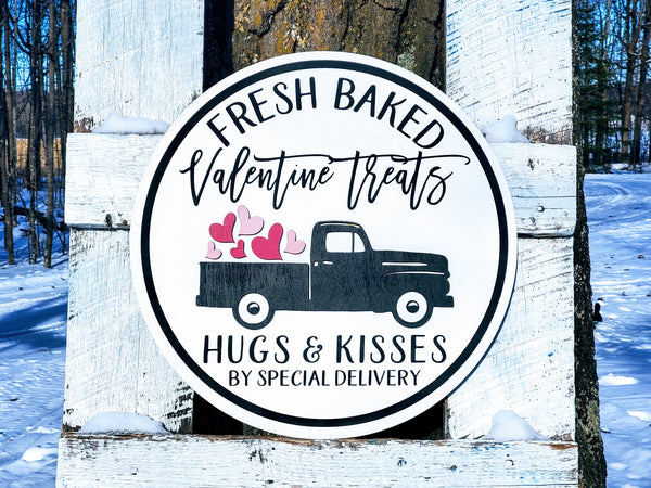 Valentine's Day Fresh Baked Treats Sign | Raised Farmhouse Sign | Valentine's Day Decor | Round Sign
