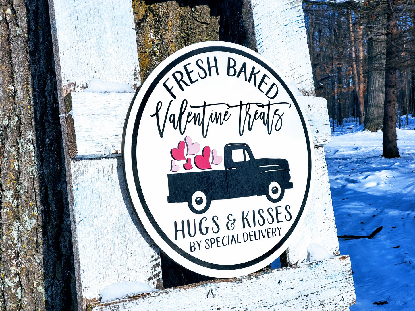 Valentine's Day Fresh Baked Treats Sign | Raised Farmhouse Sign | Valentine's Day Decor | Round Sign