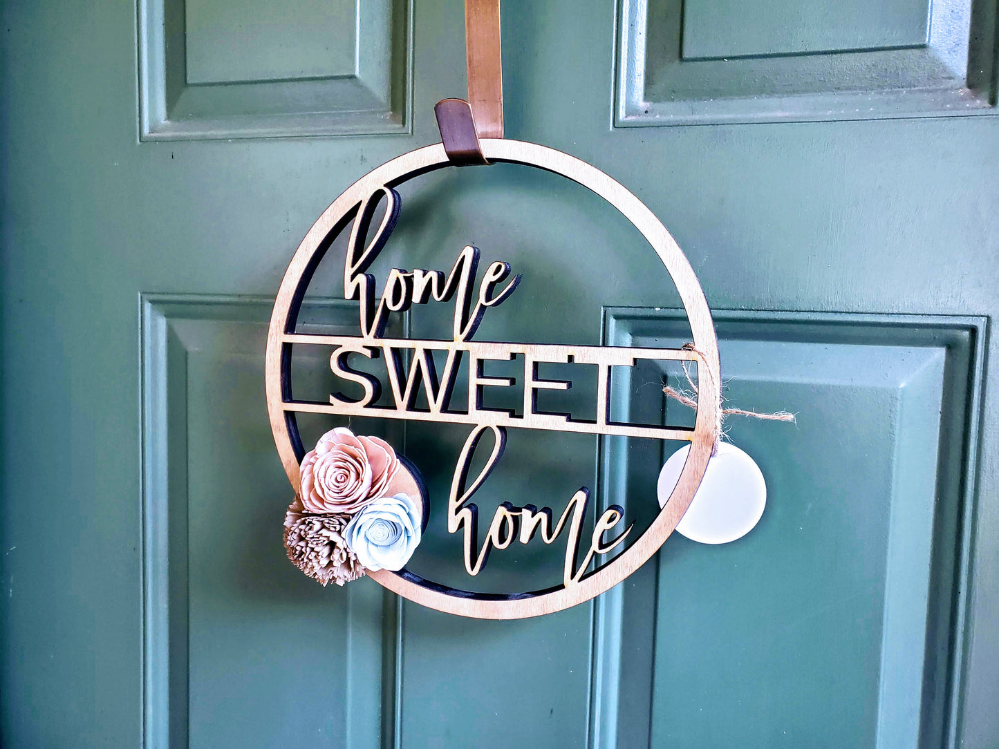 Round Home Sweet Home Sign | Laser Cut Wood Sign | Custom Cut Out | Sign with Wood Flowers | Wreath Addition | Wreath Decor