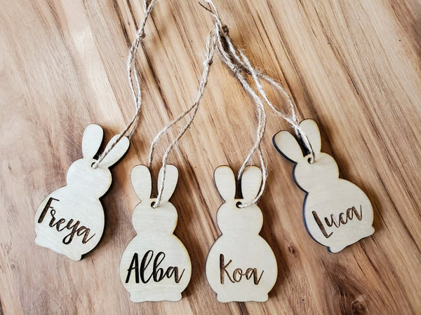 Easter Basket Name Tag | Personalized Wood Easter Bunny | Engraved Name Tag