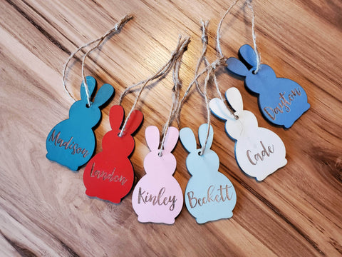Easter Basket Name Tag | Personalized Wood Easter Bunny | Engraved Name Tag