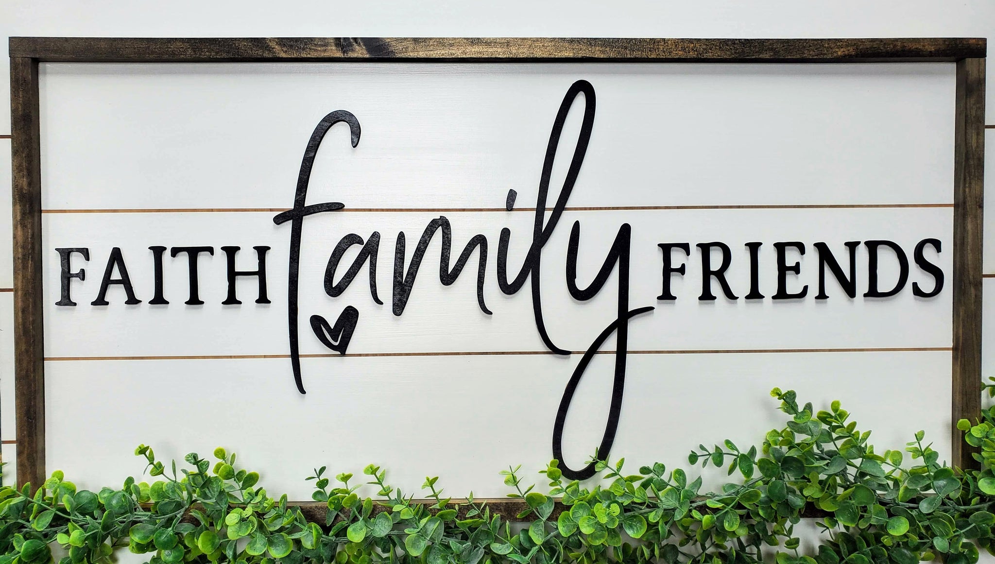 READY TO SHIP - Faith Family Friends Sign | Raised Lettering Farmhouse Sign with Shiplap