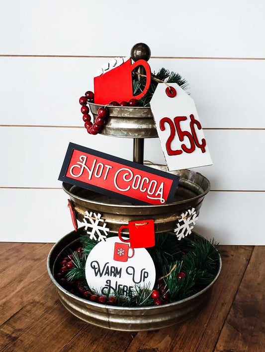 Tiered Tray Decor Winter Mini Signs | Hot Cocoa Tiered Tray Decor | Tiered Tray Decor Bundle | Tiered Tray Signs | Tier Tray DIY Kit