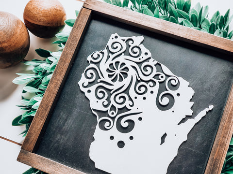 3D Wisconsin Sign - Mandala Design Cutout