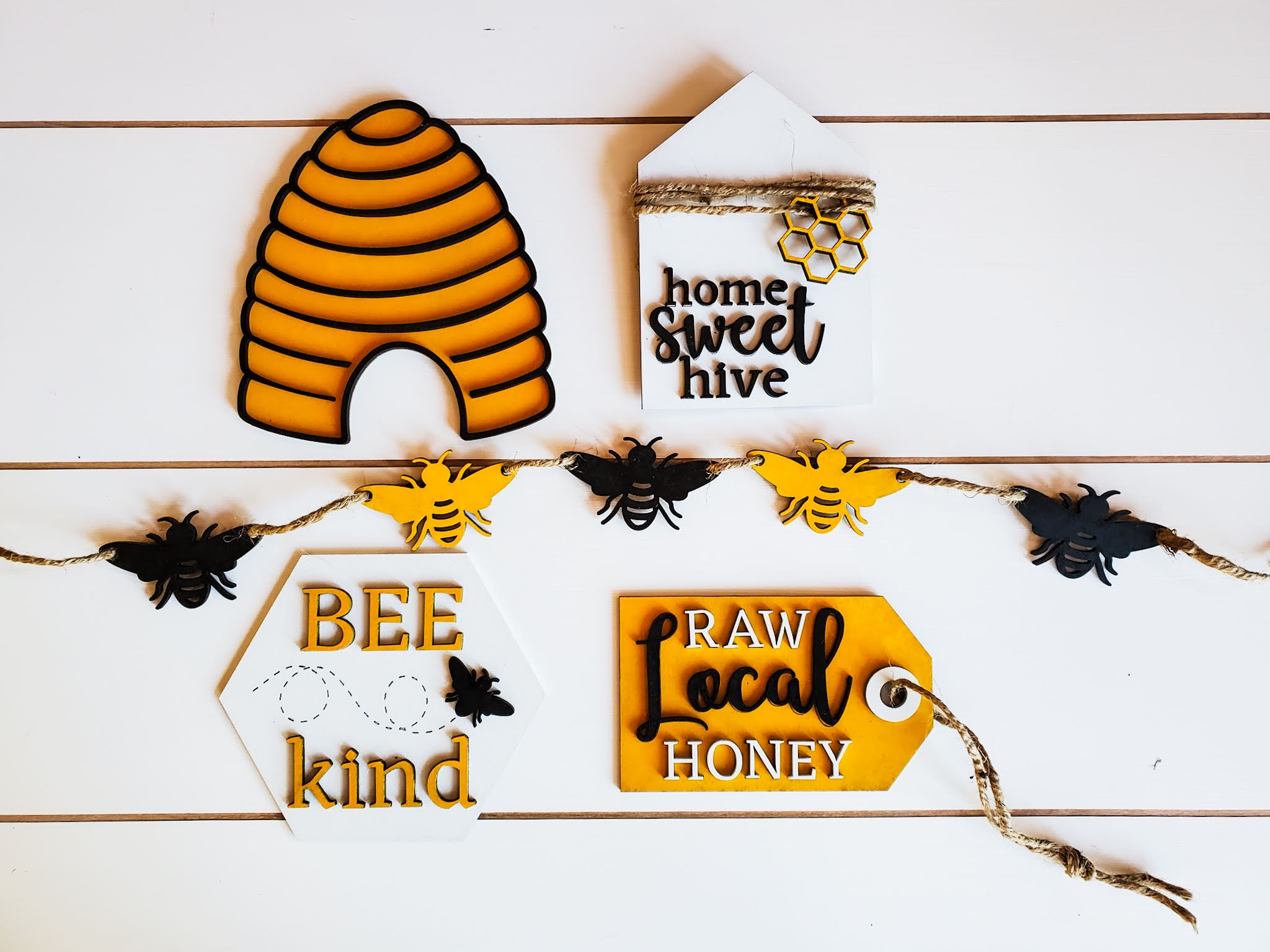 Farmhouse Honey Bee Tiered Tray Sign, Wooden Honey Bee Tiered Tray