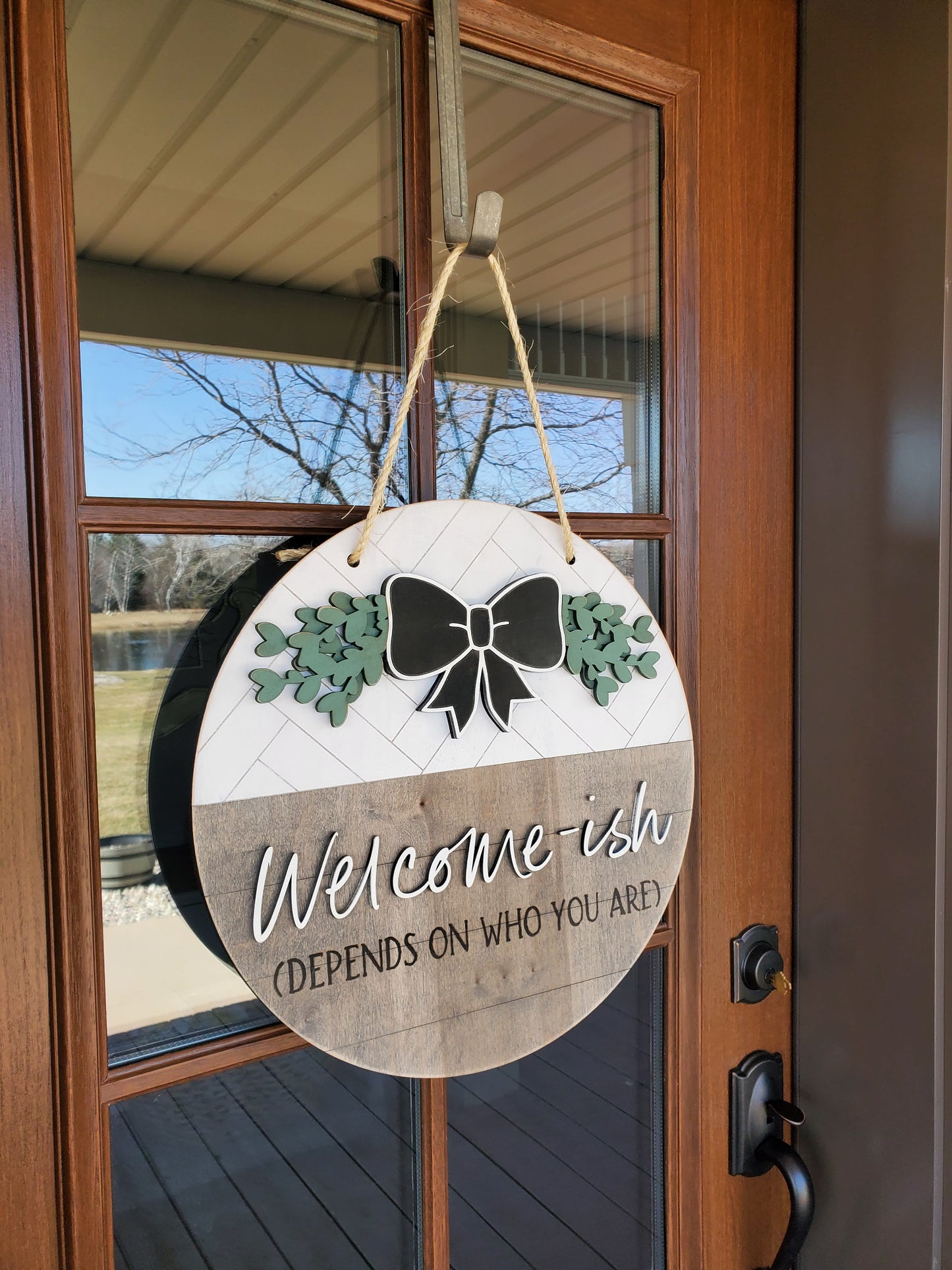 Welcome-ish Front Door Sign | Round Porch Door Hanger Sign | Funny Porch Sign | Farmhouse Porch Sign