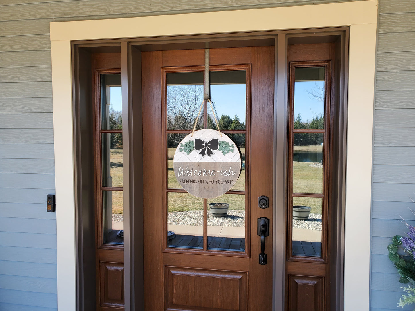 Welcome-ish Front Door Sign | Round Porch Door Hanger Sign | Funny Porch Sign | Farmhouse Porch Sign