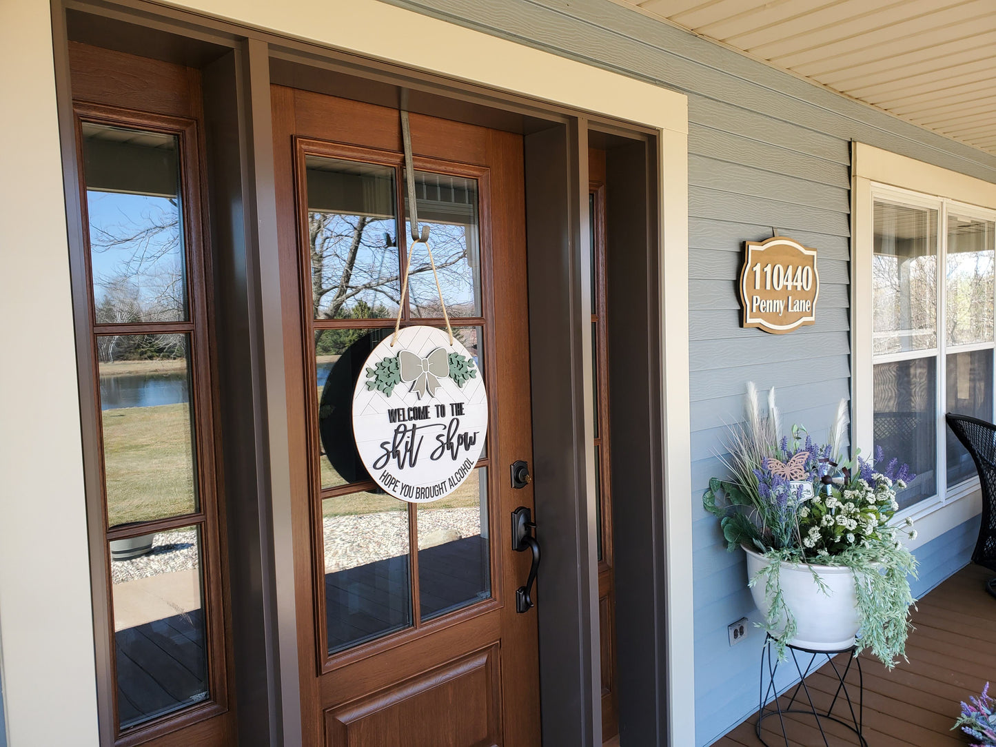 Welcome to the Shit Show | Round Porch Door Hanger Sign | Funny Porch Sign | Farmhouse Porch Sign