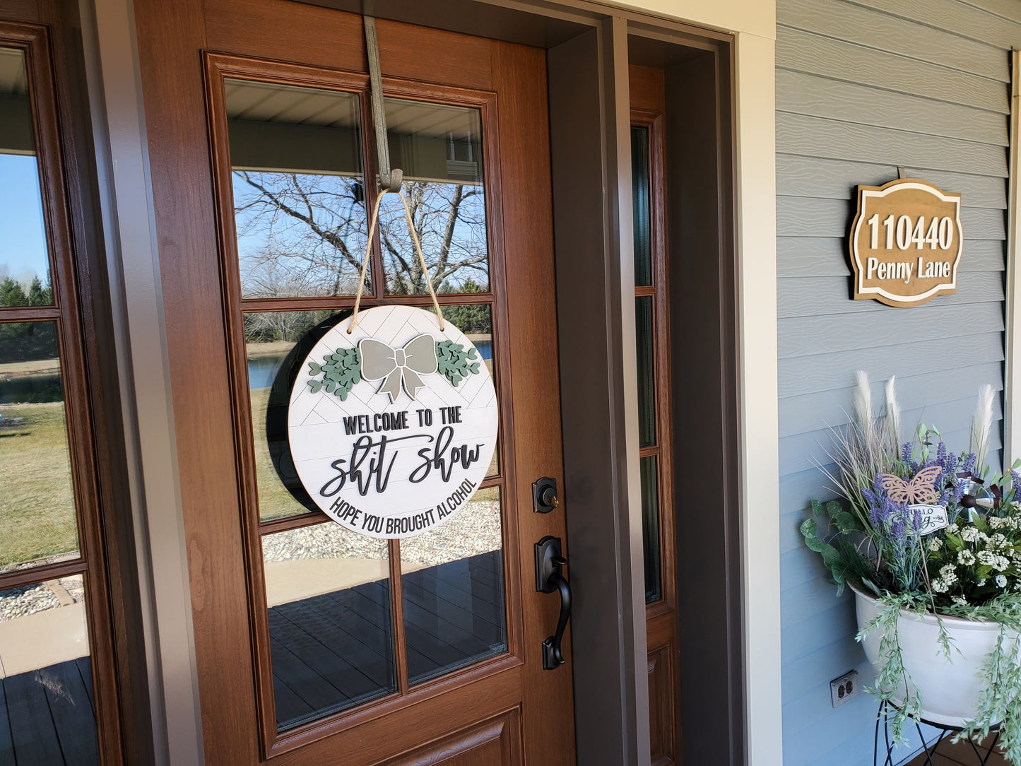 Welcome to the Shit Show | Round Porch Door Hanger Sign | Funny Porch Sign | Farmhouse Porch Sign