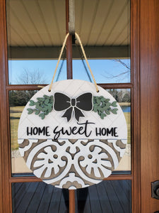 Home Sweet Home Front Door Sign | Round Porch Door Hanger Sign | Farmhouse Porch Sign