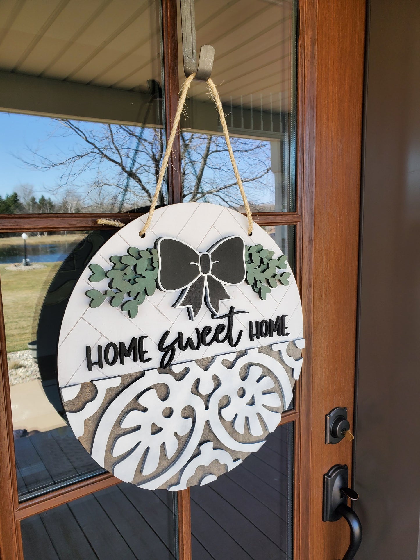 Home Sweet Home Front Door Sign | Round Porch Door Hanger Sign | Farmhouse Porch Sign