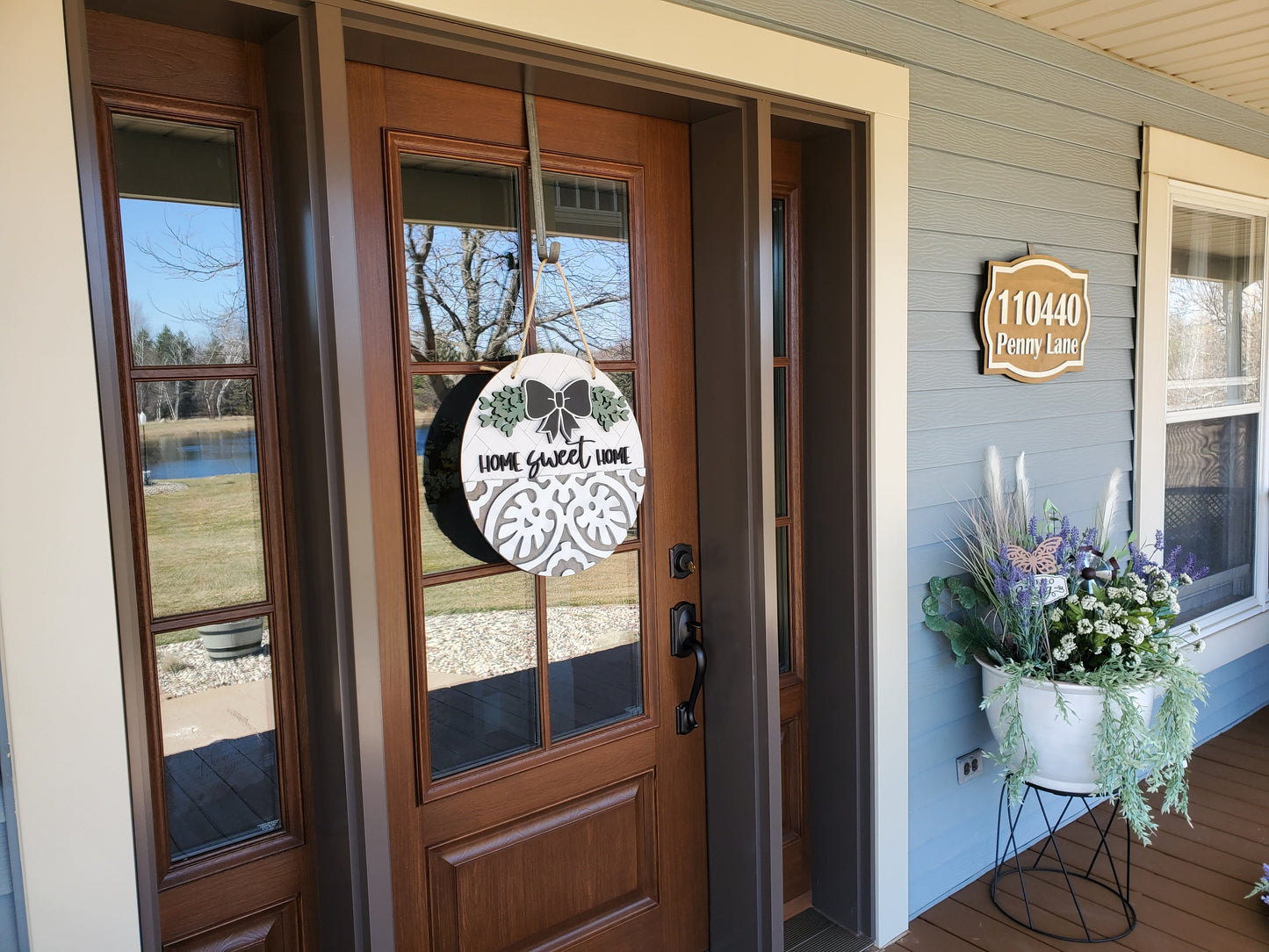 Home Sweet Home Front Door Sign | Round Porch Door Hanger Sign | Farmhouse Porch Sign