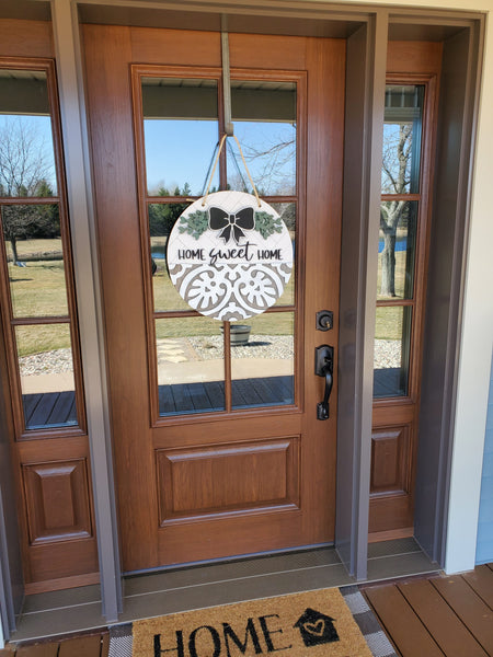 Home Sweet Home Front Door Sign | Round Porch Door Hanger Sign | Farmhouse Porch Sign