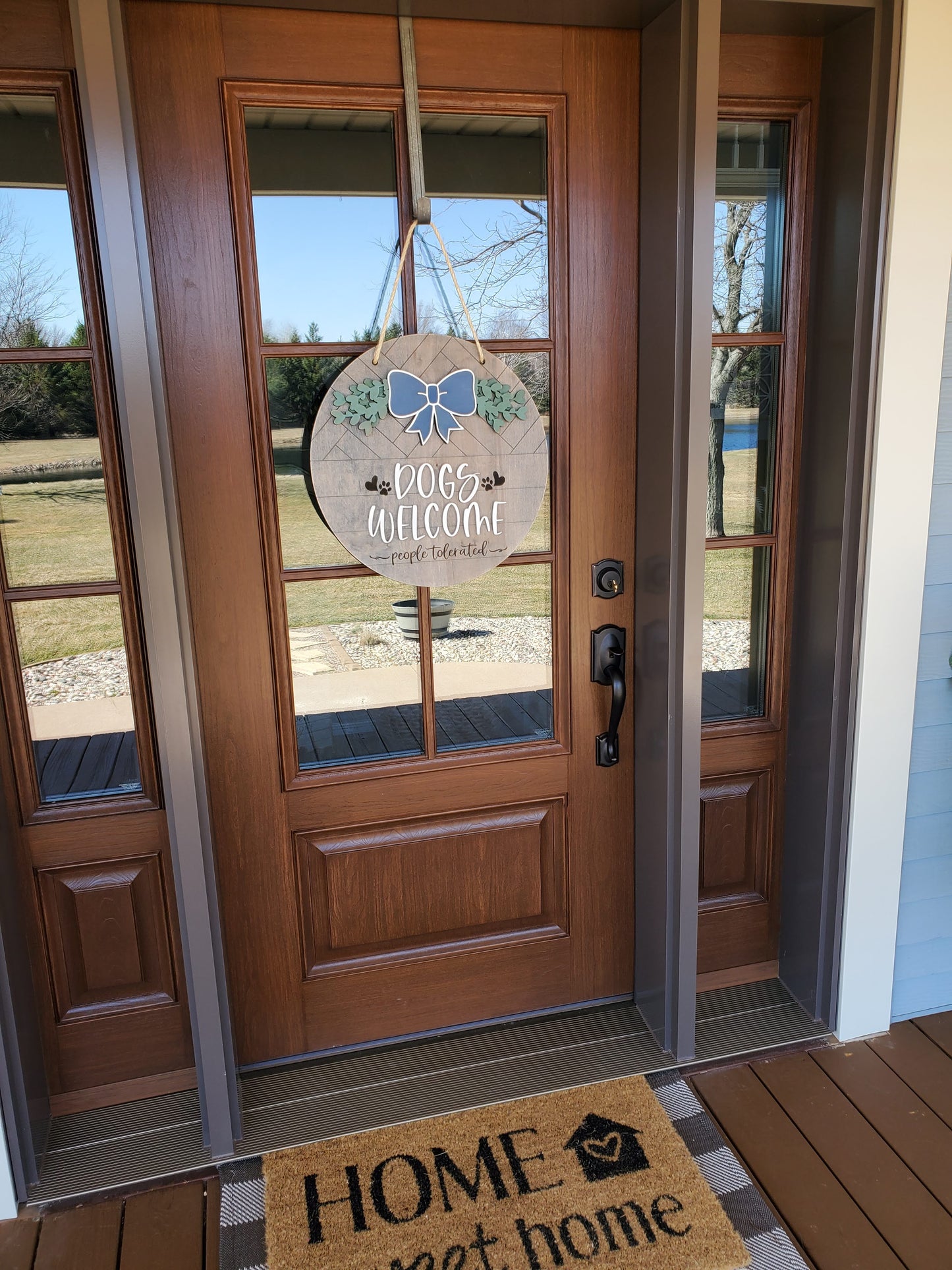 Dogs Welcome People Tolerated Front Door Sign | Round Porch Door Hanger Sign | Funny Porch Sign | Farmhouse Porch Sign