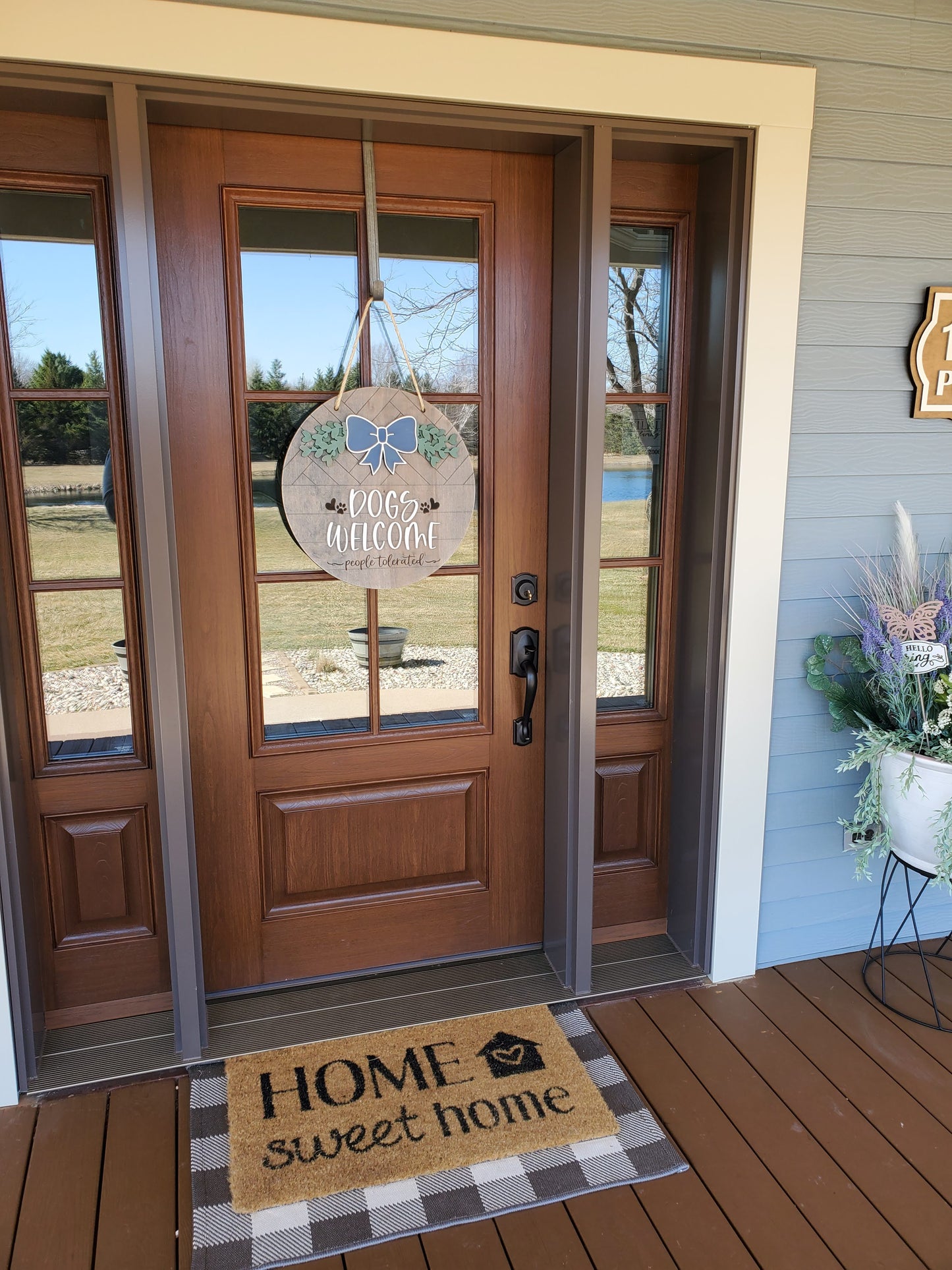 Dogs Welcome People Tolerated Front Door Sign | Round Porch Door Hanger Sign | Funny Porch Sign | Farmhouse Porch Sign