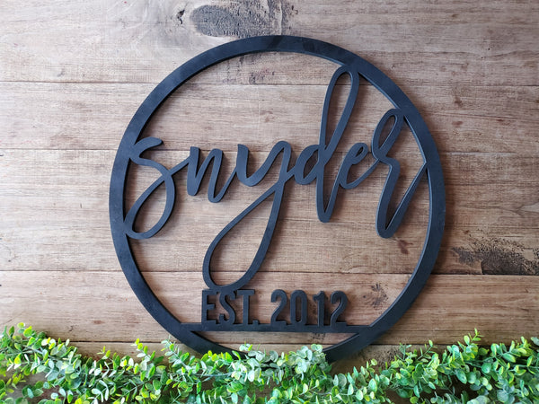 Round Last Name Established Cutout | Wood Cutout Sign | Simple Farmhouse Last Name Sign