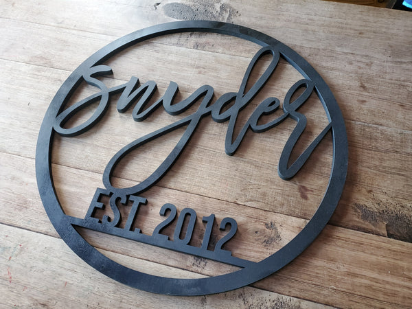 Round Last Name Established Cutout | Wood Cutout Sign | Simple Farmhouse Last Name Sign