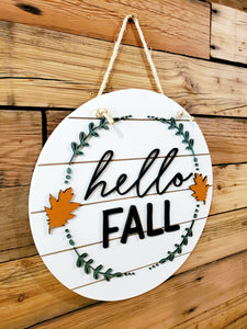 Hello Fall Round Sign | Fall Front Door Sign | Round Welcome Sign