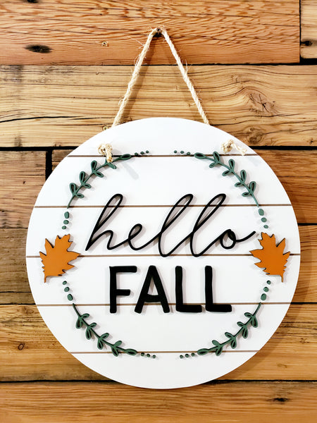Hello Fall Round Sign | Fall Front Door Sign | Round Welcome Sign