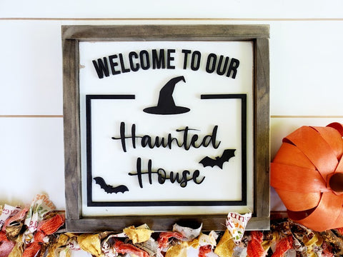 Welcome To Our Haunted House Sign | Rustic Halloween Decor | Farmhouse Holiday Decor