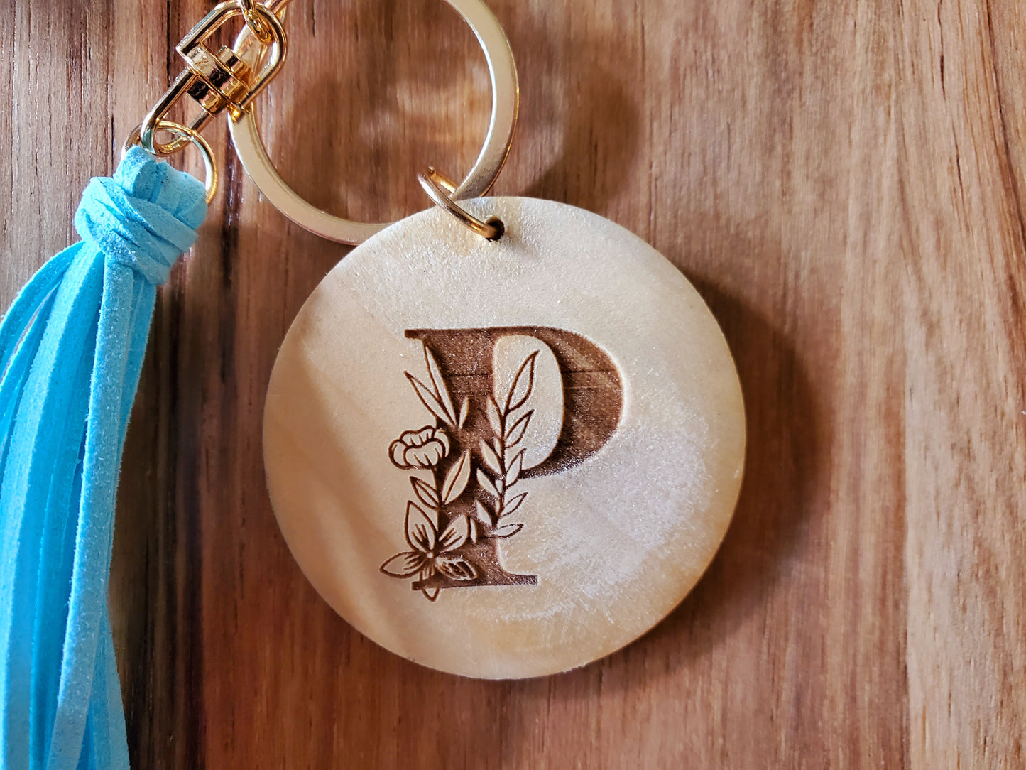 Silicone Bead Wristlet with Flower Initial | Bangle Key Ring with Suede Tassel | Bracelet Keychain | Custom Silicone Bangle Keyring