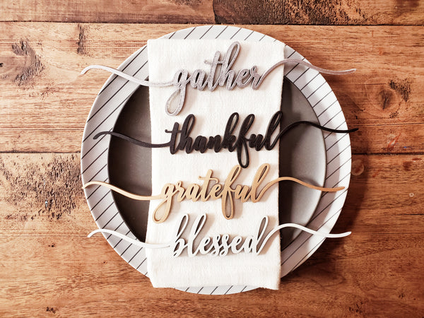 Wooden Word Cutout for Table Setting | Holiday Table Decor | SET OF 4 | Thanksgiving Day Decor