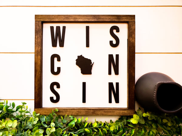 Rustic Wisconsin Sign | Wood Framed State Sign