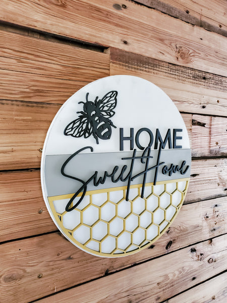Home Sweet Home Round Sign | Farmhouse Front Door Sign | Round Welcome Sign