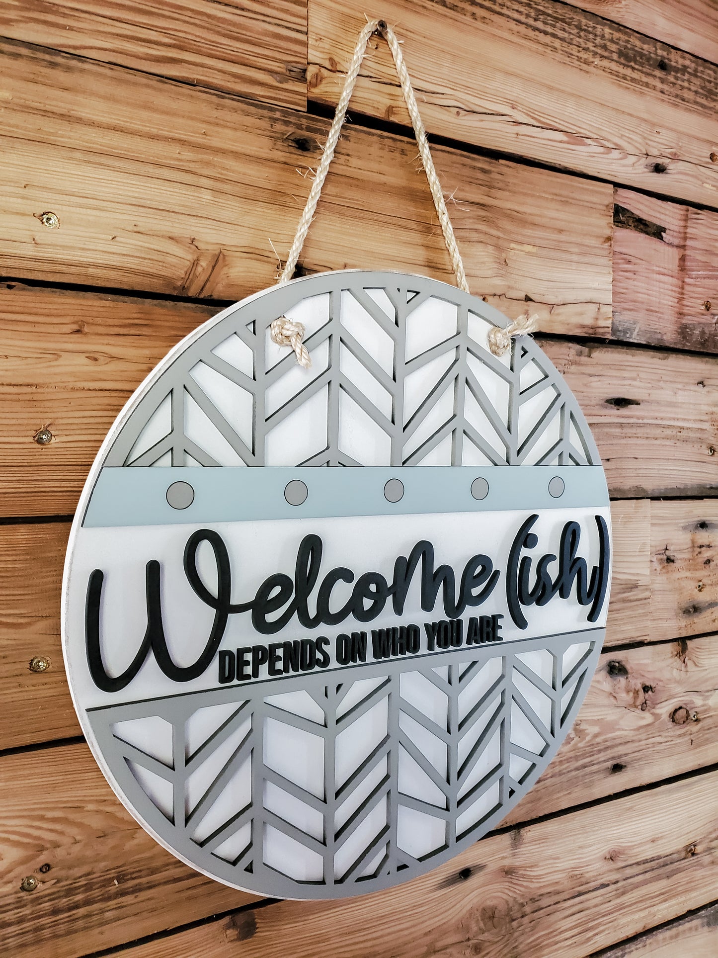 Welcome-ish Sign | Farmhouse Front Door Sign | Funny Round Welcome Sign
