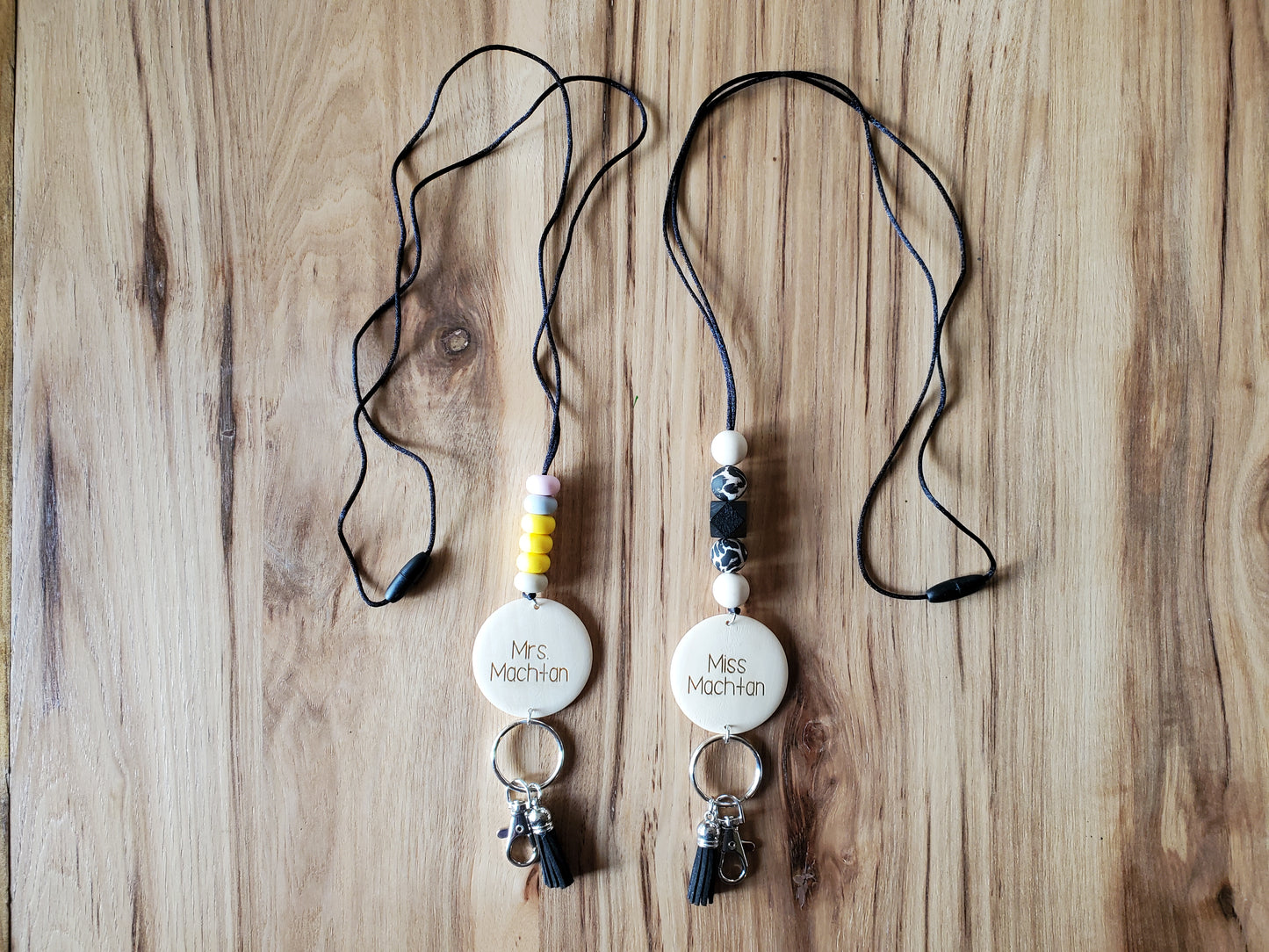 Silicone Bead Lanyard with Engraved Pendant | Lanyard Key Ring with Suede Tassel | Custom Silicone Lanyard Keyring