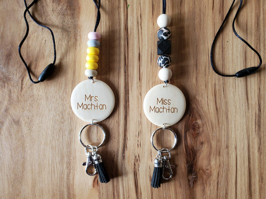 Silicone Bead Lanyard with Engraved Pendant | Lanyard Key Ring with Suede Tassel | Custom Silicone Lanyard Keyring