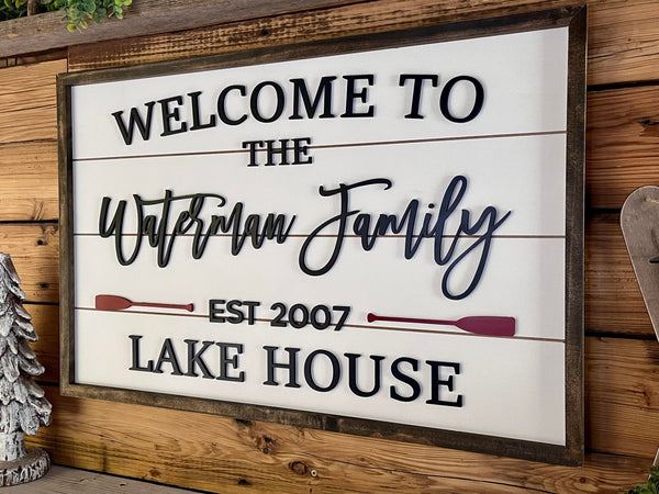 Personalized Family Lake House Sign with Est Date | Cabin Sign