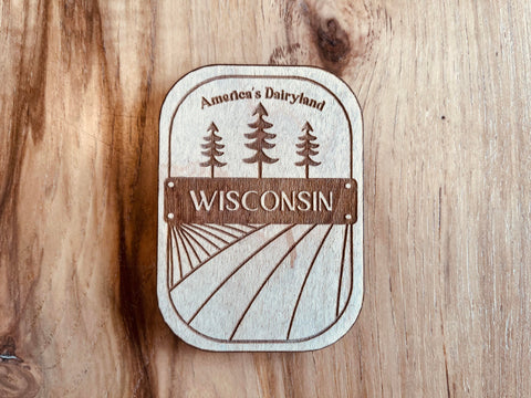 Wisconsin America's Dairyland Wood Magnet