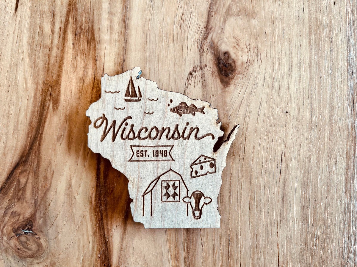 Wisconsin State Symbols Wood Magnet – The Farmer's Wife WI