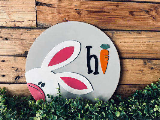 Easter Bunny Sign | Spring Round Door Hanger Sign