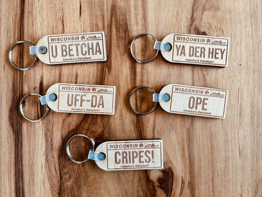 Wisconsin Slang on Wisconsin License Plate Keychain