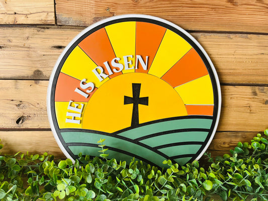 He is Risen Easter Sign | Spring Round Door Hanger Sign