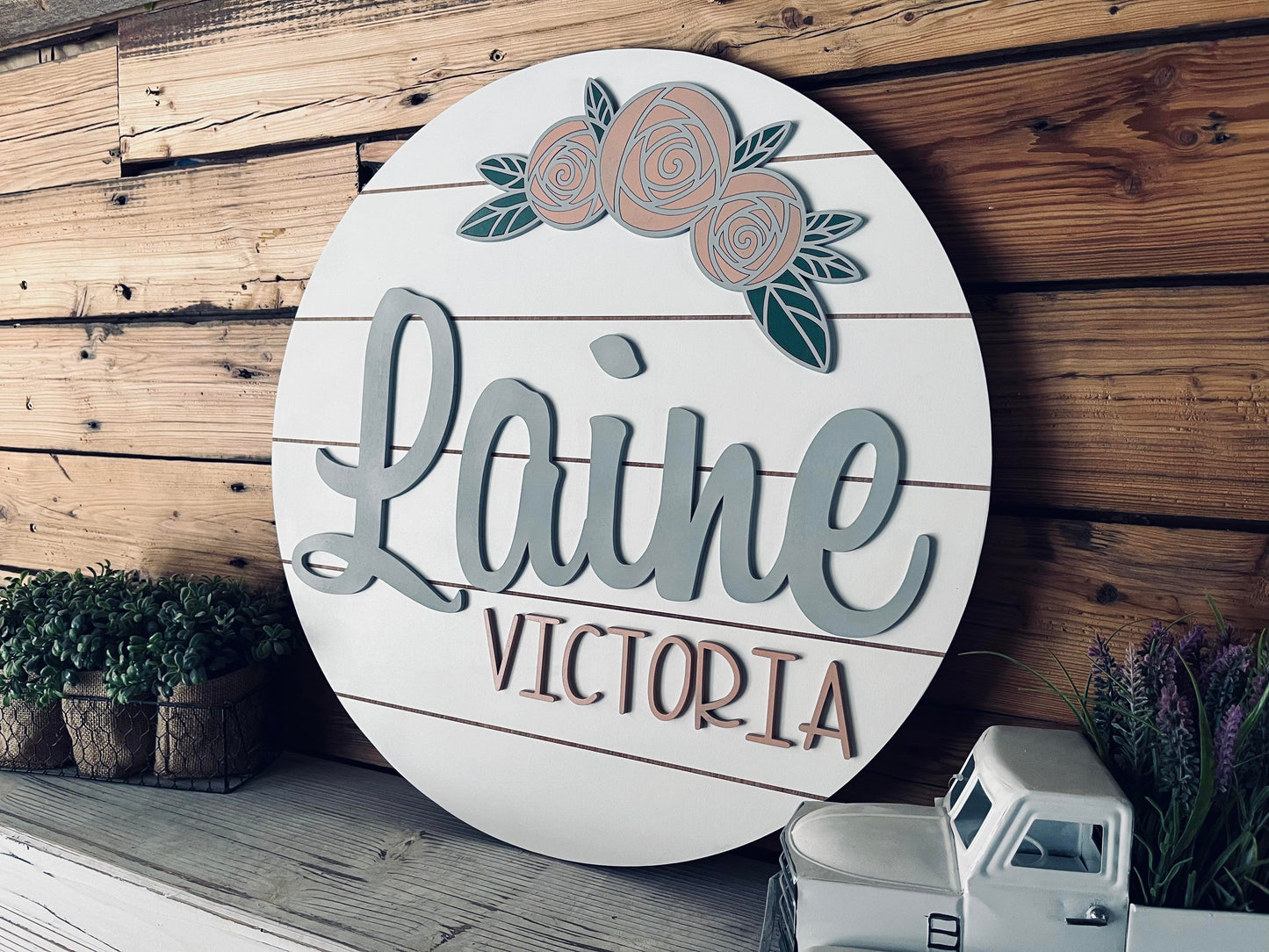 Nursery Name Sign with Flowers | Nursery Wall Art | Nursery Decor Girl