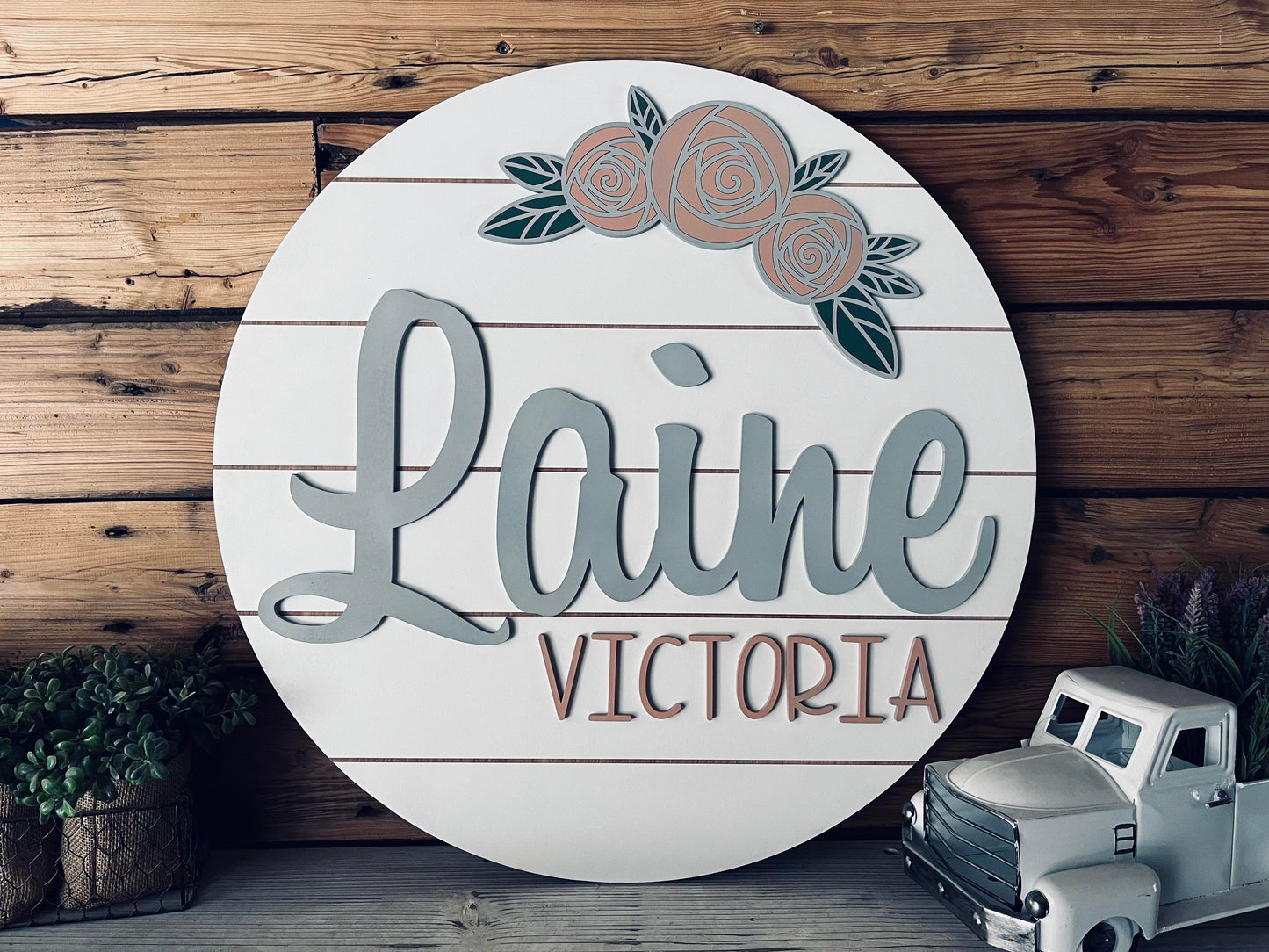 Nursery Name Sign with Flowers | Nursery Wall Art | Nursery Decor Girl