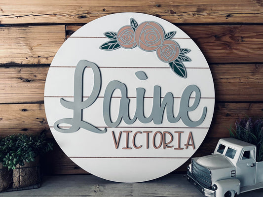 Nursery Name Sign with Flowers | Nursery Wall Art | Nursery Decor Girl
