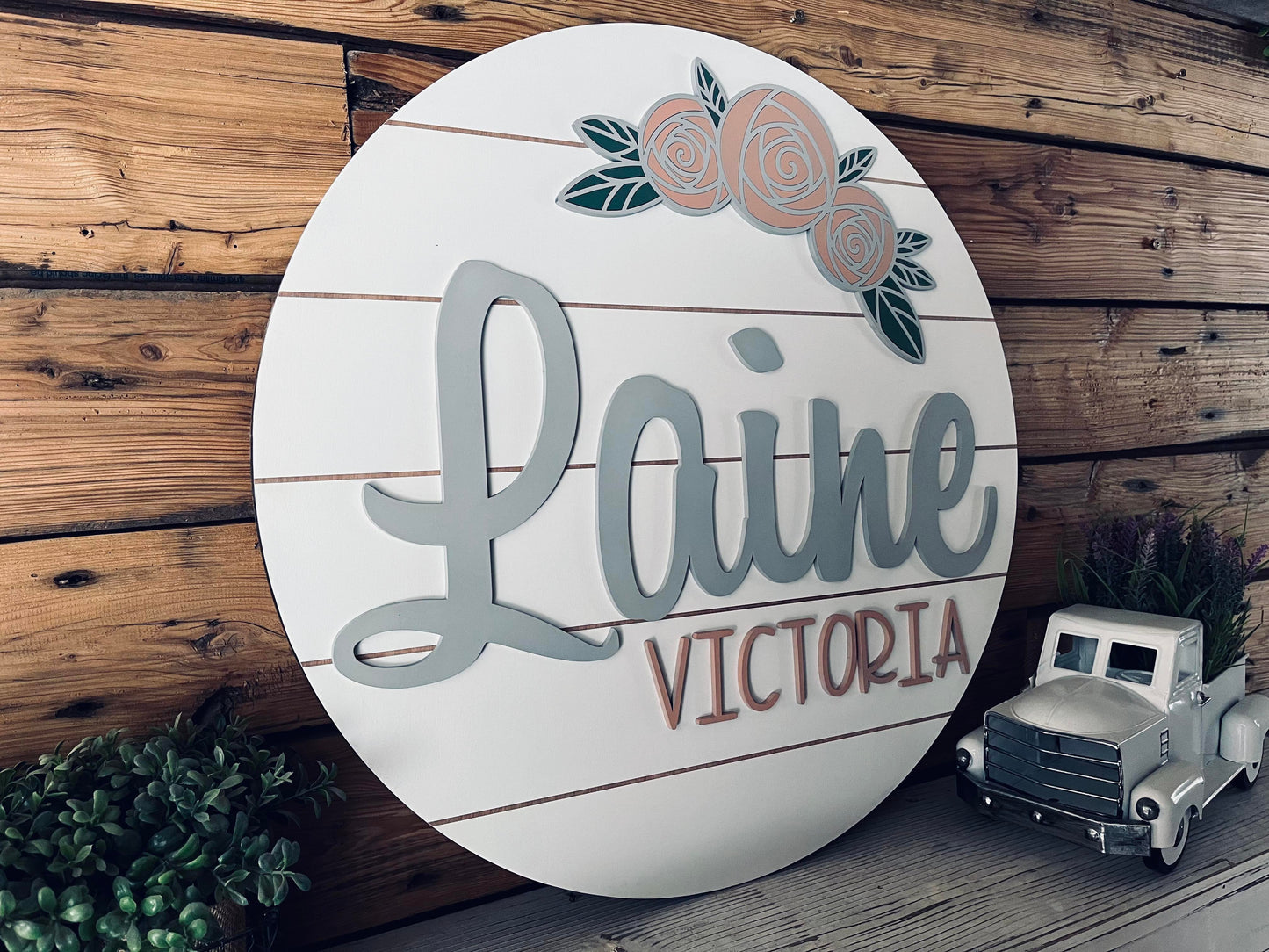 Nursery Name Sign with Flowers | Nursery Wall Art | Nursery Decor Girl